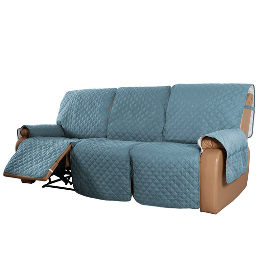 Recliner Sofa Cover with Pocket, Slipcovers Reversible Washable Elastic Adjustable Strap for home(3 Seater, Stone Blue）