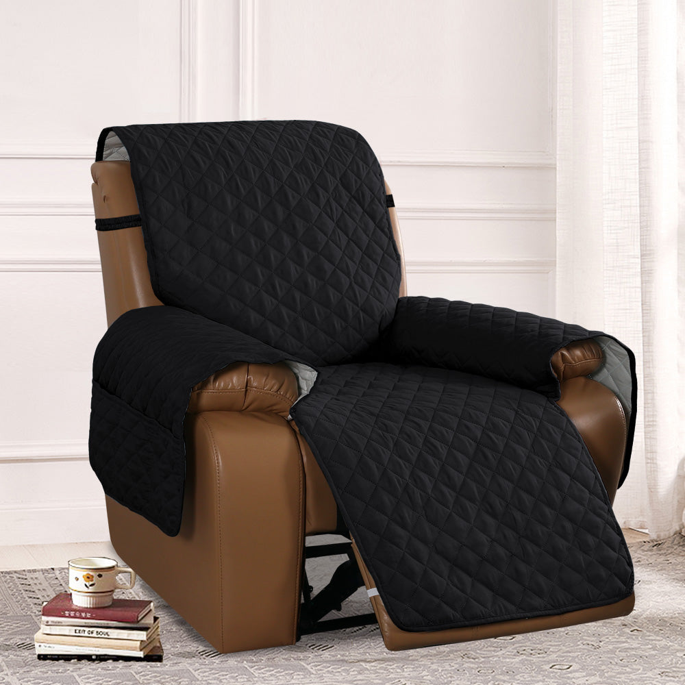 Recliner Sofa Cover with Pocket, Slipcovers Reversible Washable Elastic Adjustable Strap for home(1 Seater,Black）