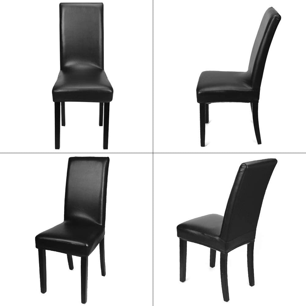 Dining Chair Covers, Solid Pu Leather Waterproof and Oilproof Stretch Slipcover, 2/4/6/8, Black