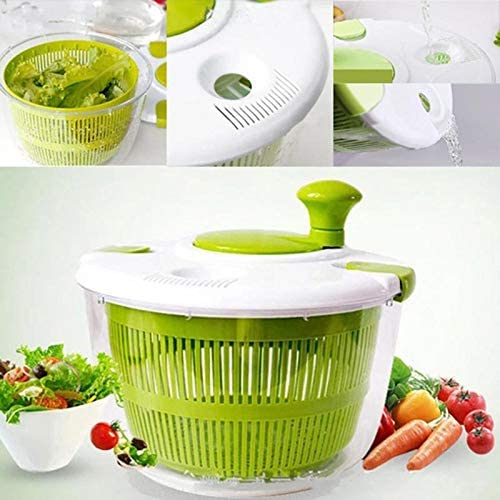 Salad spinner large capacity plastic quick vegetable dryer with drain filter for the water and a salad bowl apple green 5 liters