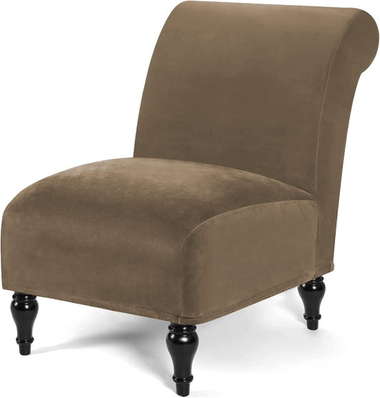 Armless Velvet Accent Chair Slipcover High Stretch Chair Covers with Elastic Bottom Removable Chair Slipcover Without Arms for Living Room Hotel, Taupe