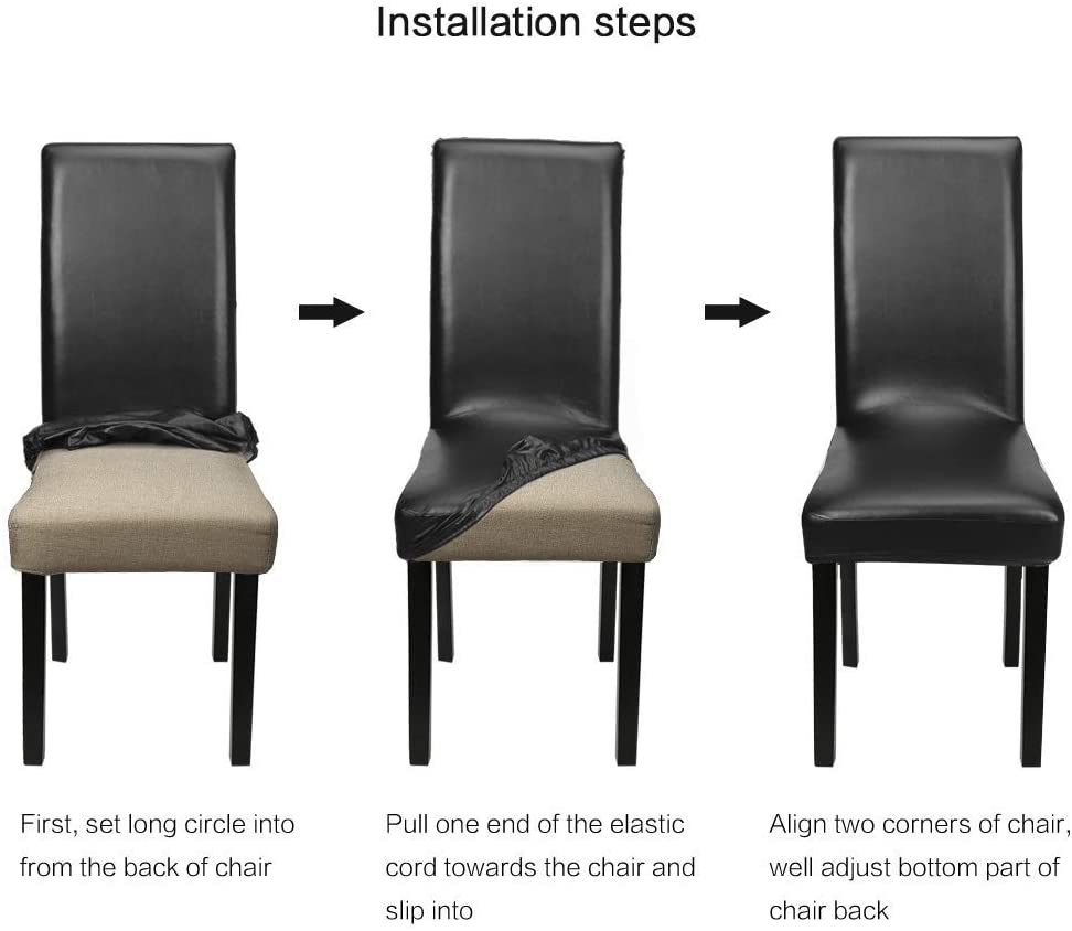 Dining Chair Covers, Solid Pu Leather Waterproof and Oilproof Stretch Slipcover, 2/4/6/8, Black
