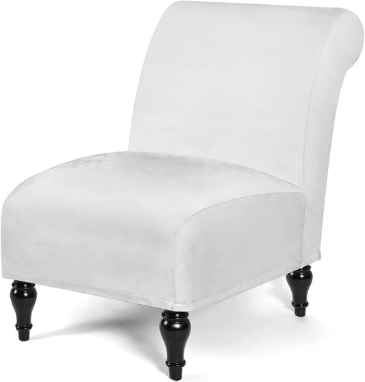Armless Velvet Accent Chair Slipcover High Stretch Chair Covers with Elastic Bottom Removable Chair Slipcover Without Arms for Living Room Hotel, White