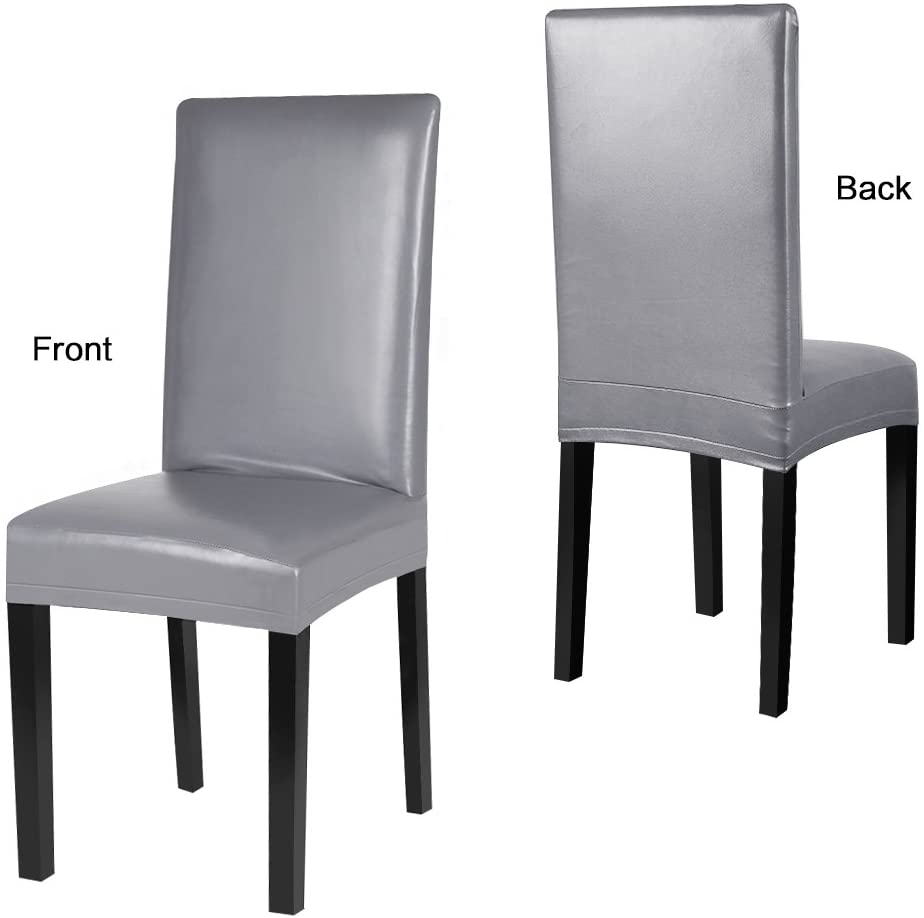 Dining Chair Covers, Solid Pu Leather Waterproof and Oilproof Stretch Slipcover, 2/4/6/8, Grey
