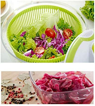 Salad spinner large capacity plastic quick vegetable dryer with drain filter for the water and a salad bowl apple green 5 liters