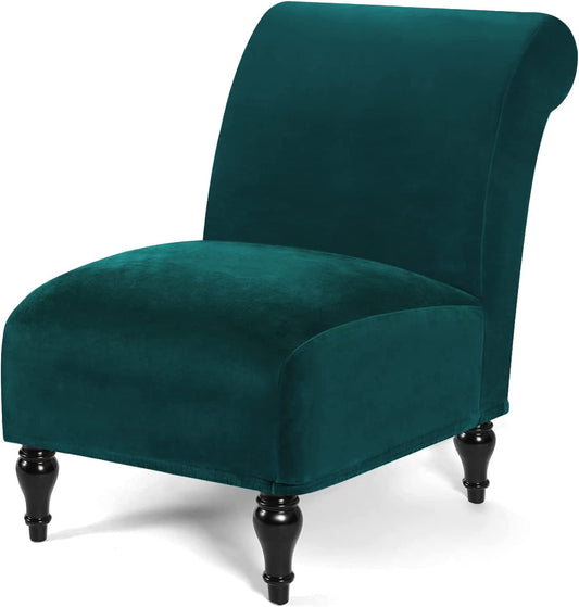 Armless Velvet Accent Chair Slipcover High Stretch Chair Covers with Elastic Bottom Removable Chair Slipcover Without Arms for Living Room Hotel, Dark Teal