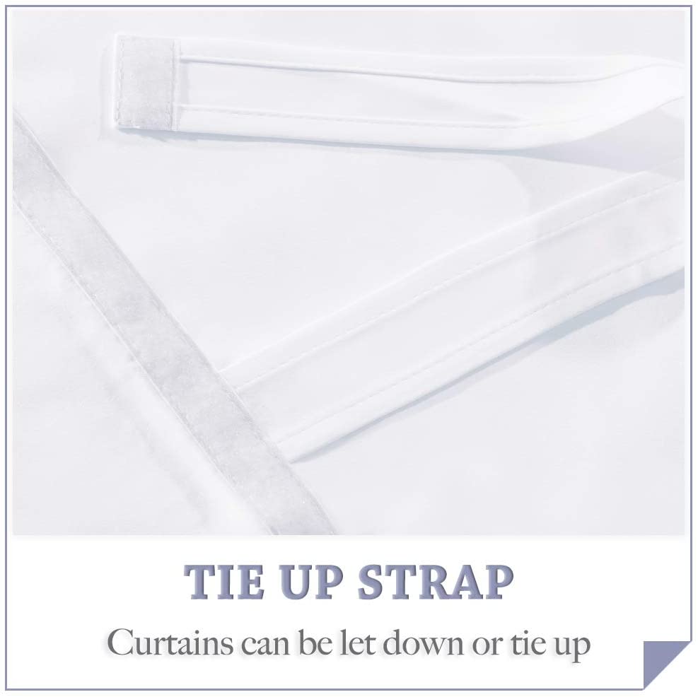 2x Blackout Door Curtain - Privacy Thermal Insulated Door Window Curtains for Patio French Door Front Door Sidelight Curtain Tie up Shade, White