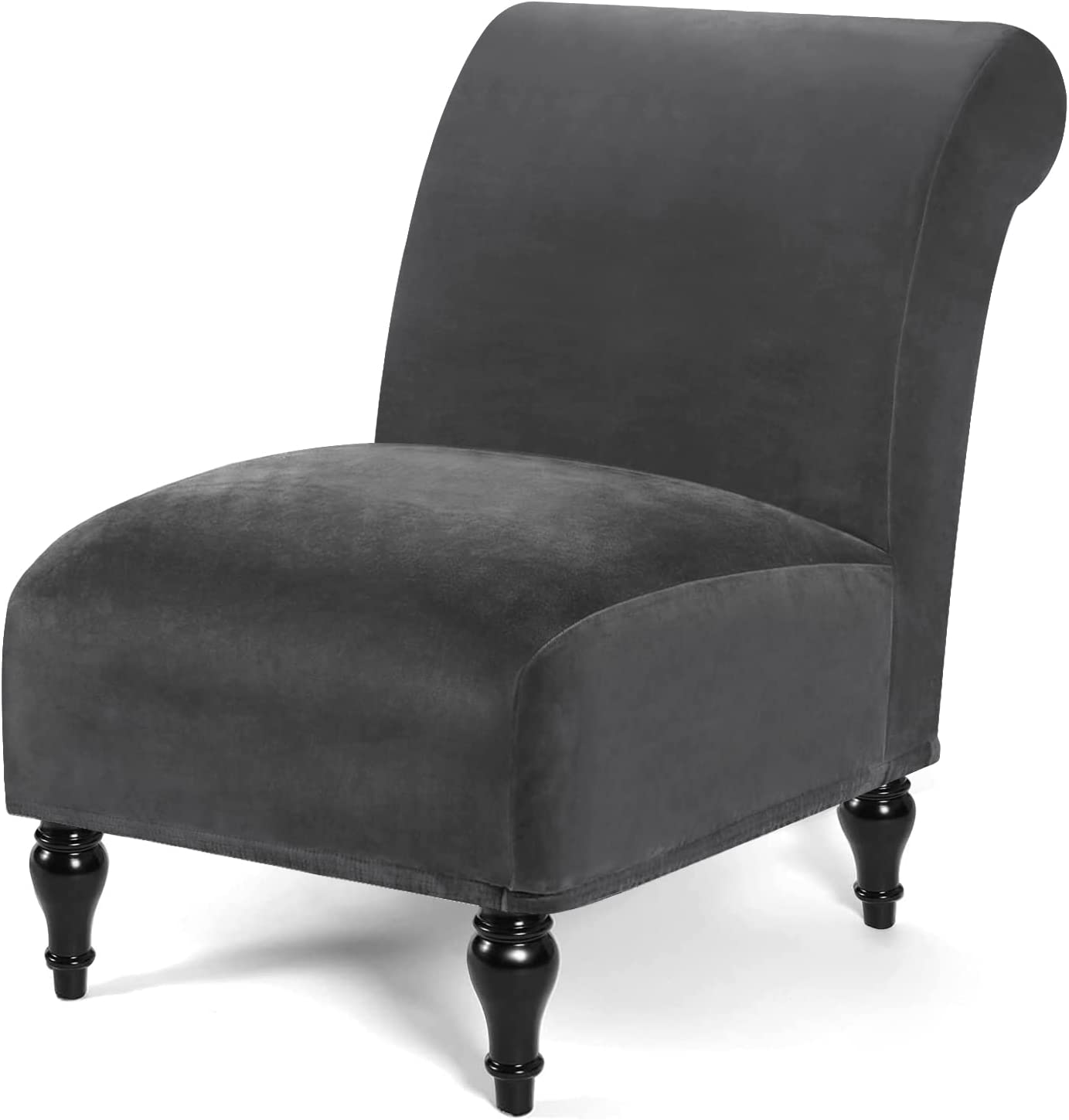 Armless Velvet Accent Chair Slipcover High Stretch Chair Covers with Elastic Bottom Removable Chair Slipcover Without Arms for Living Room Hotel, Grey