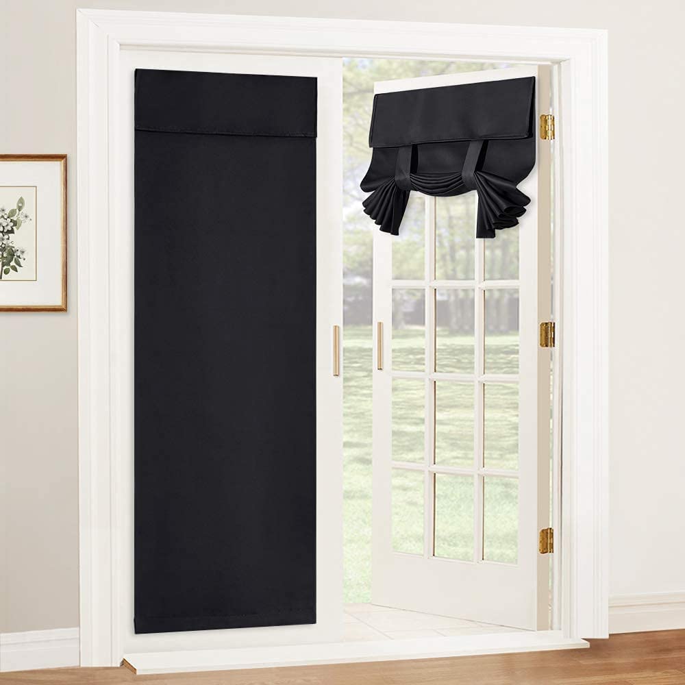 2x Blackout Door Curtain - Privacy Thermal Insulated Door Window Curtains for Patio French Door Front Door Sidelight Curtain Tie up Shade, Black
