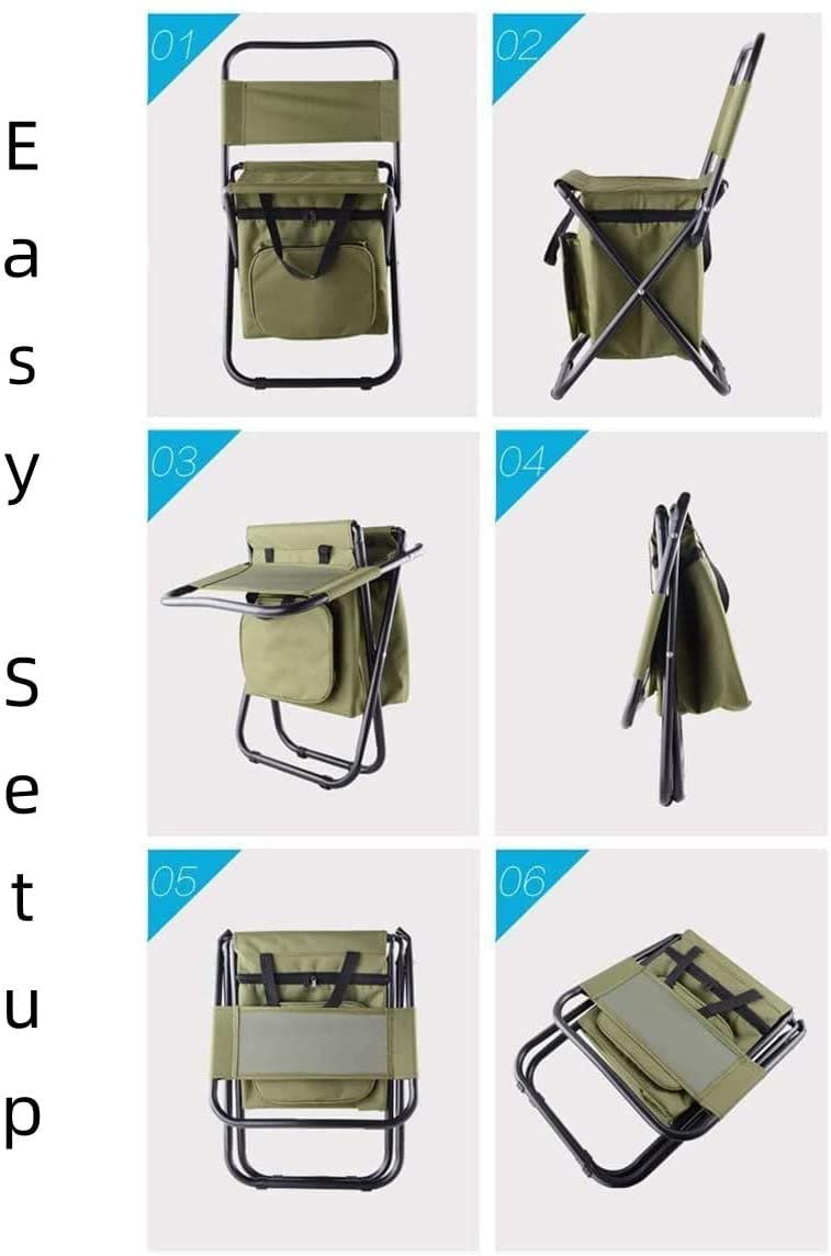 Portable Foldable Camping Chair with Cooler Bag, Lightweight Backrest Stool Compact Folding Chair Seat, Outdoor Backrest Stool with Folding Backpack for Camping Hunting Fishing Hiking