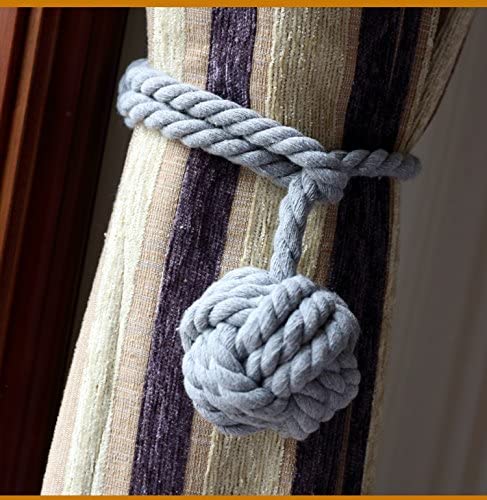 Curtain Tiebacks - 2/4 PCS Handmade Rural Decorative Curtain Holdbacks (Grey)