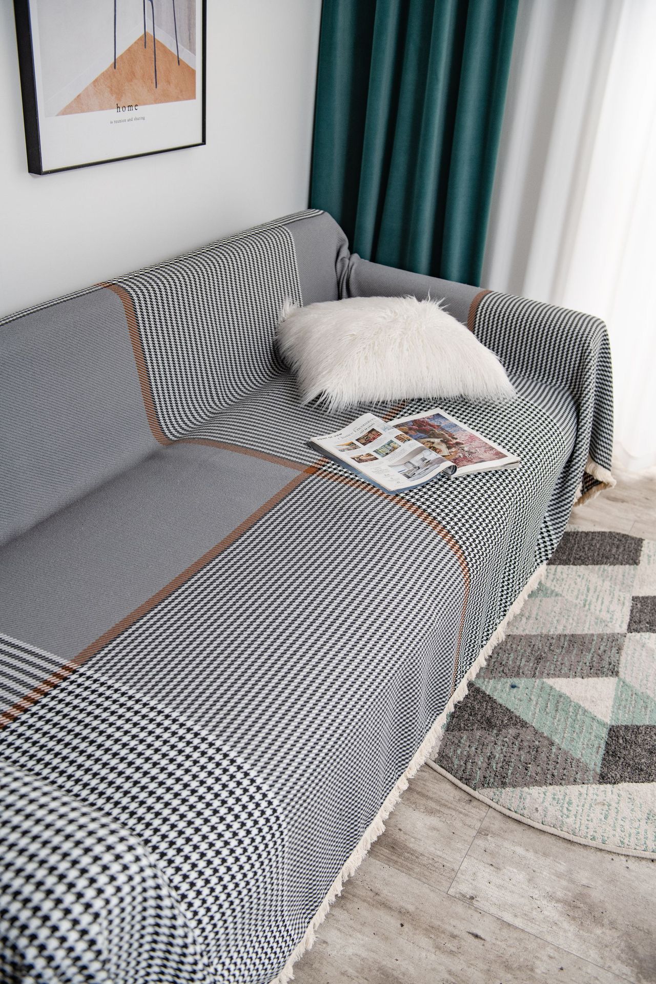 Couch Cover Houndstooth Print, Grey Slipcovers for Sofas Cover Chenille Couch Covers for 1/2/3 Cushion Couch Sofa Covers