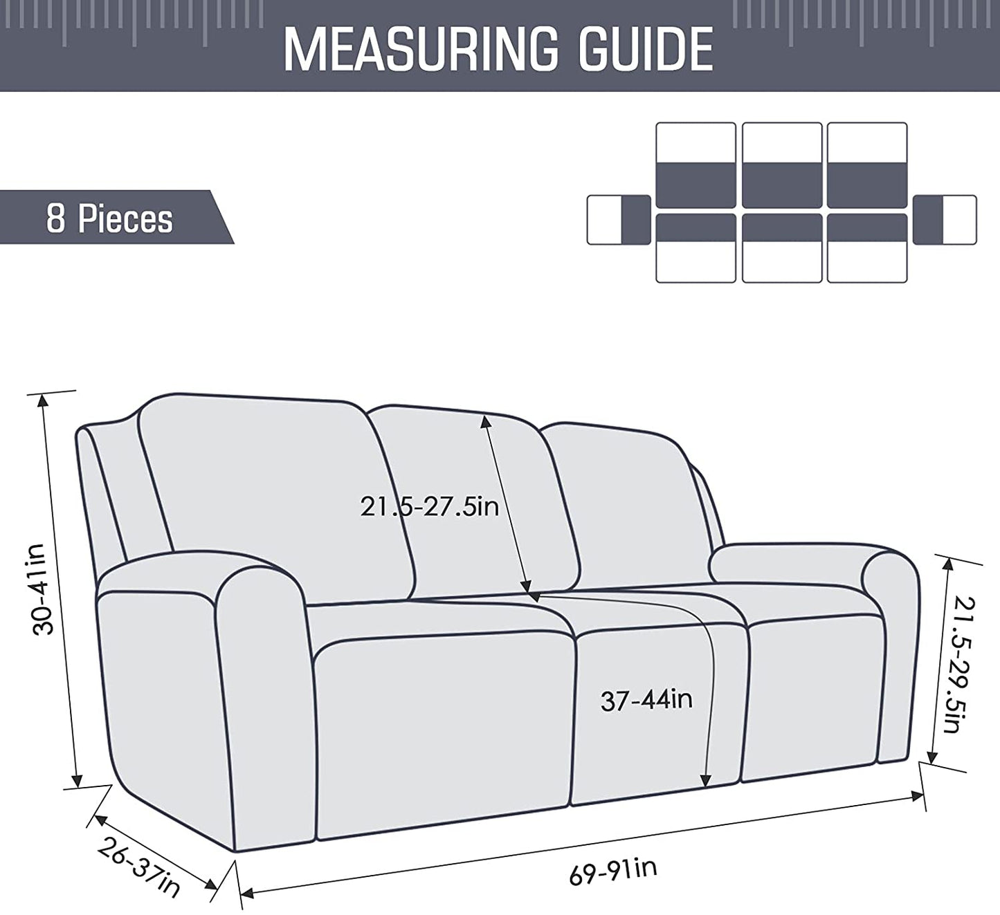 Recliner Sofa Covers Stretch for 1/2/3 Seats Jacquard Pattern Furniture Protector, Grey