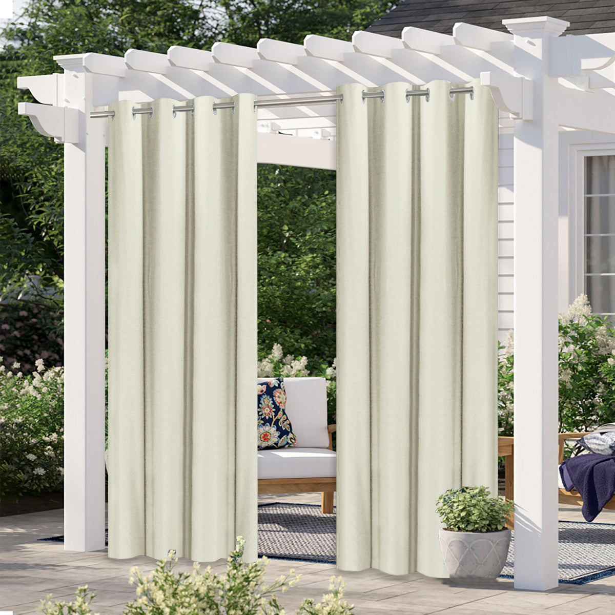 Blackout Indoor/Outdoor Curtains Linen Woven Grommet Curtain Panels, Beige
