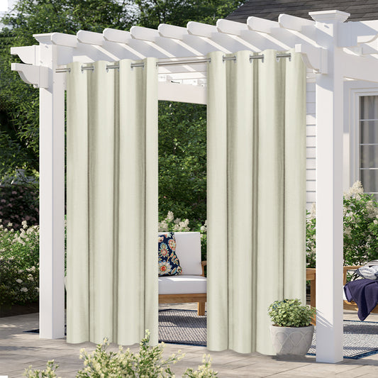 Blackout Indoor/Outdoor Curtains Linen Woven Grommet Curtain Panels, Beige