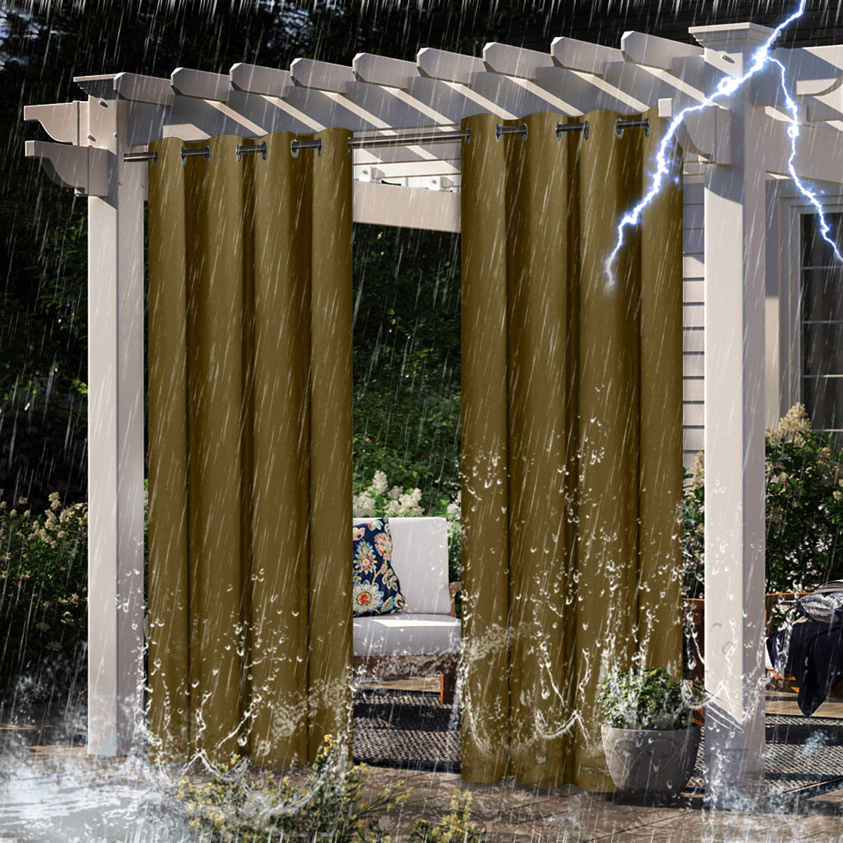 Blackout Indoor/Outdoor Curtains Linen Woven Grommet Curtain Panels, Brown
