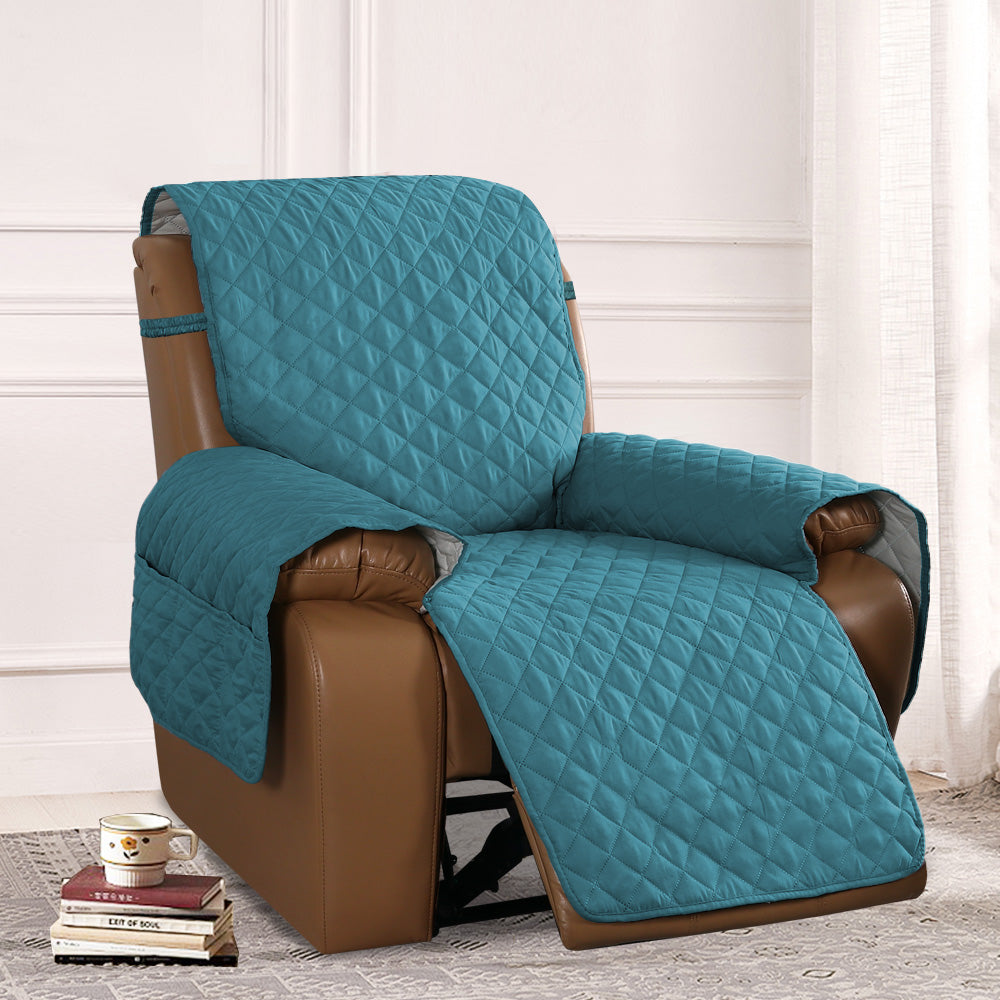 Recliner Sofa Cover with Pocket, Slipcovers Reversible Washable Elastic Adjustable Strap for home(1 Seater,Teal)