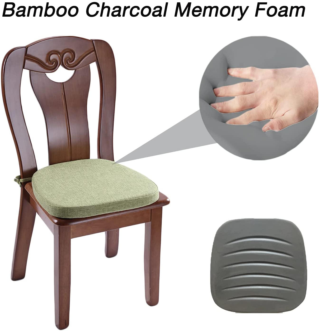 Chair Cushion with Ties for Dining Chairs (1/4/6/8 PCS, Green)