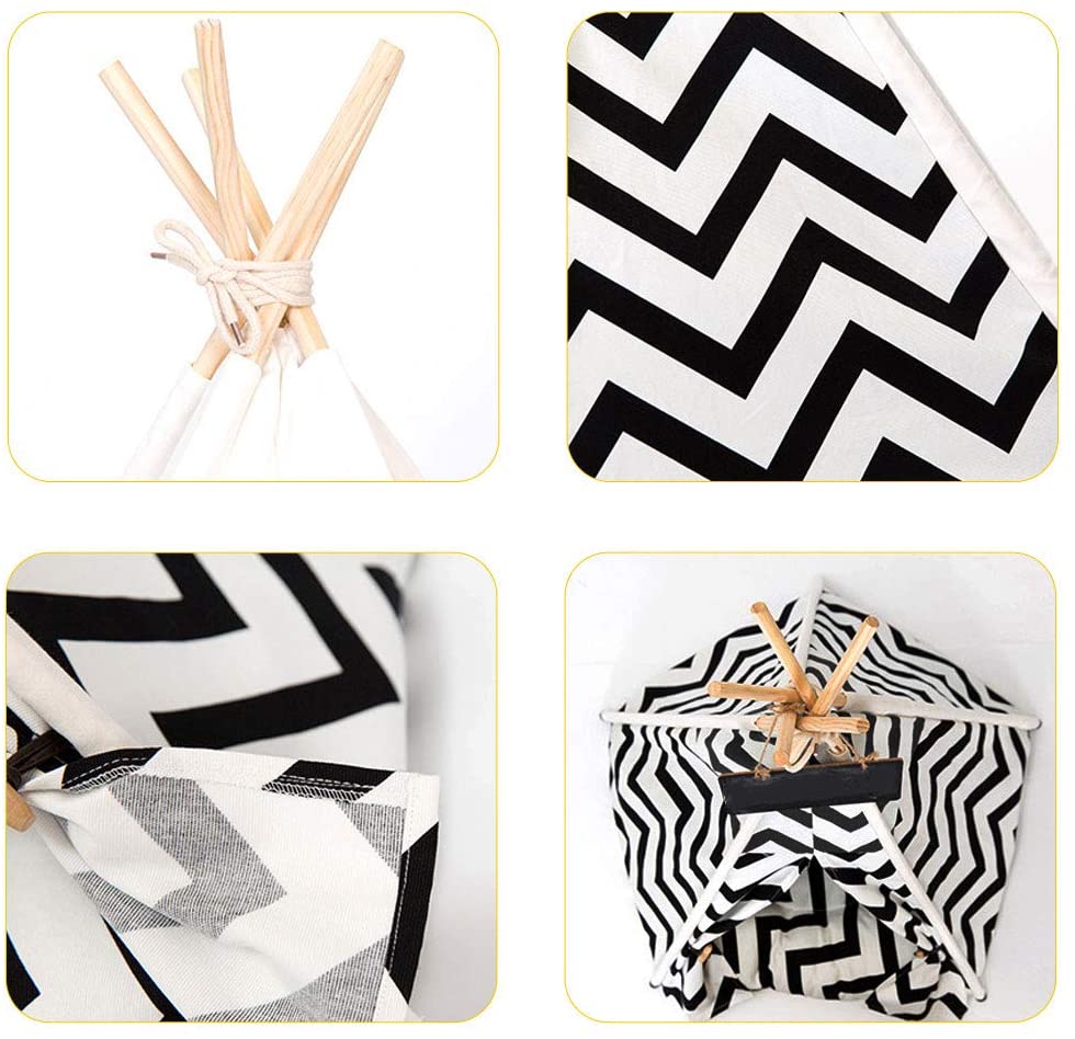 Pet Teepee with Cushion for Dogs and Cats Puppies House with Bed Pet Tent Bed Indoor Outdoor, Off White