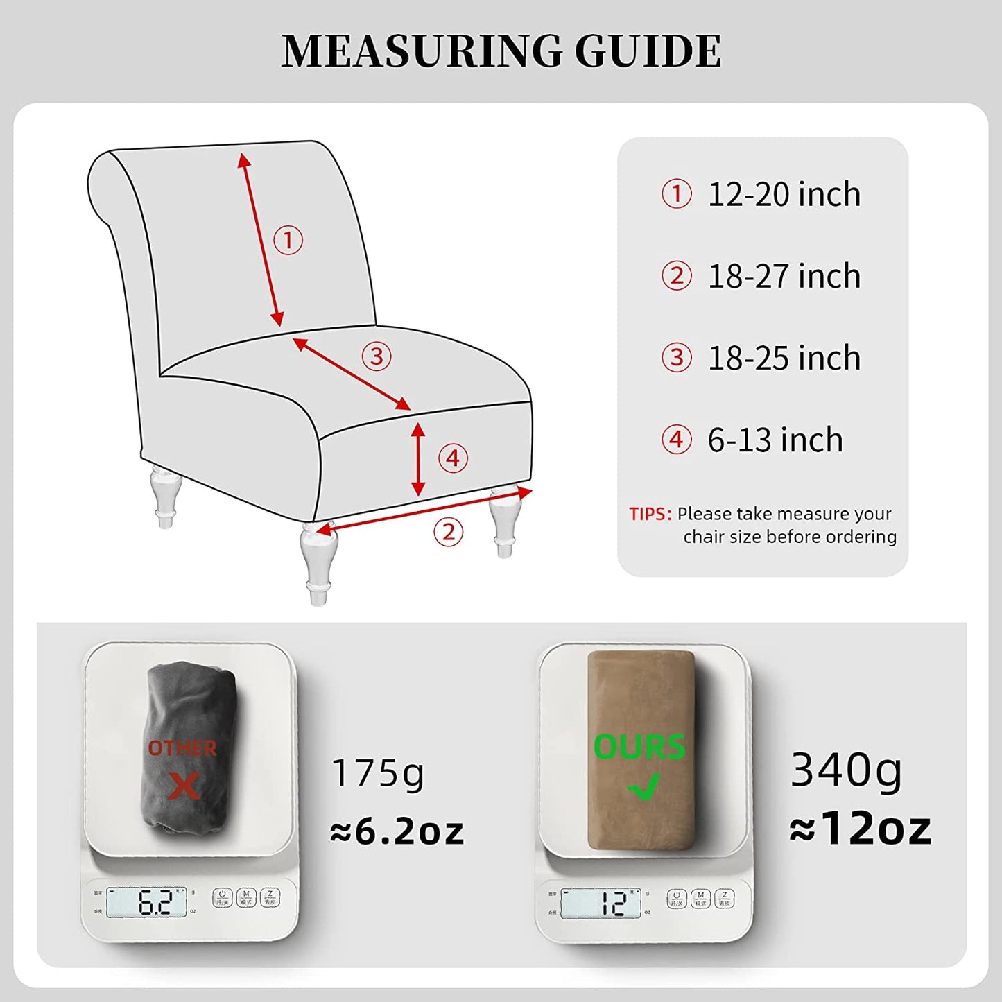 Armless Velvet Accent Chair Slipcover High Stretch Chair Covers with Elastic Bottom Removable Chair Slipcover Without Arms for Living Room Hotel, Taupe
