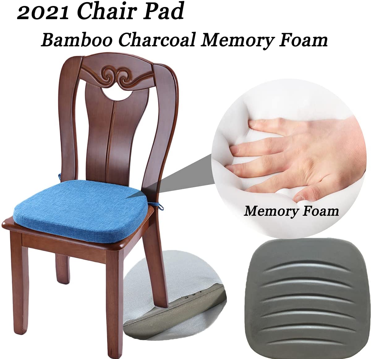 Chair Cushion with Ties for Dining Chairs(1/4/6/8 PCS, Blue)