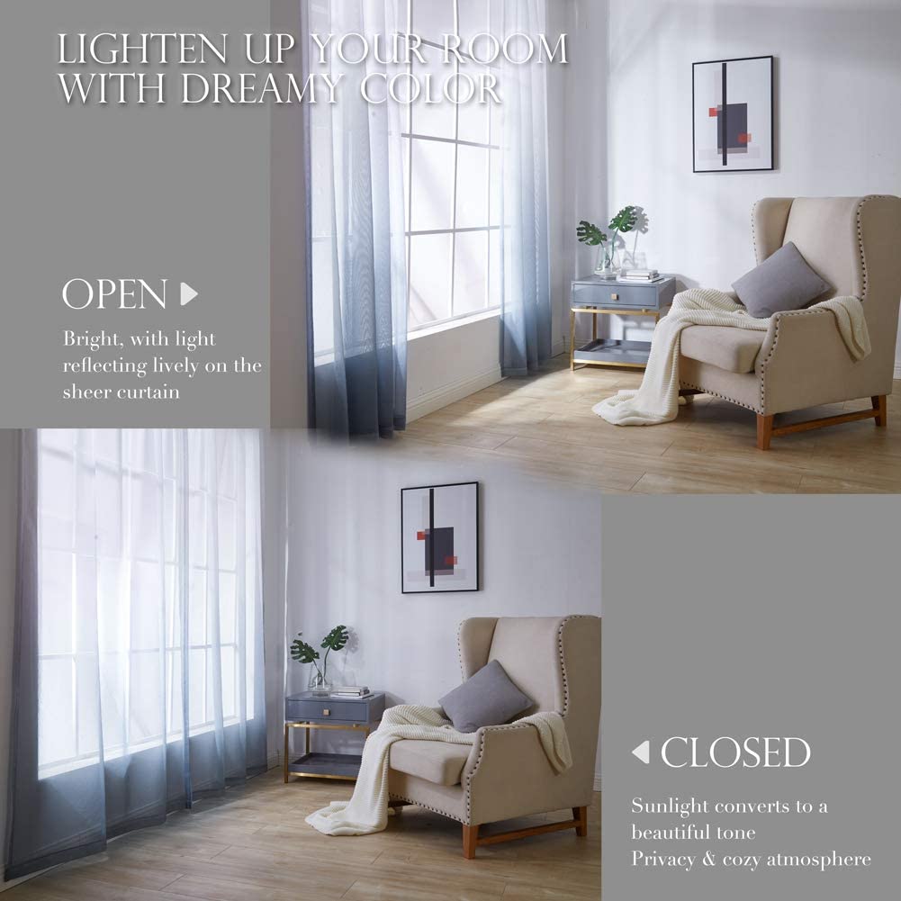 2x Ombre Sheer Curtains Draperies Window Treatment, White and Grey