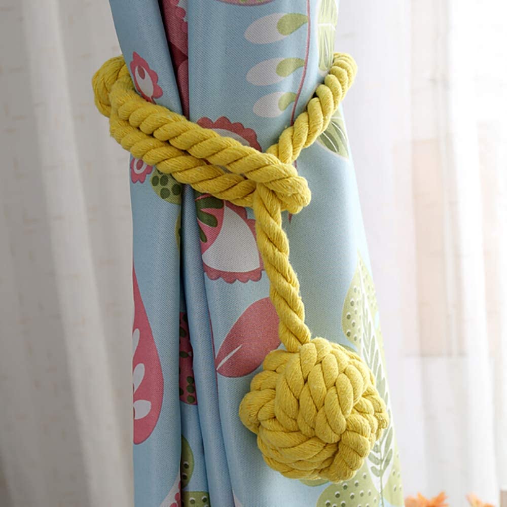 Curtain Tiebacks - 2/4 PCS Handmade Rural Decorative Curtain Holdbacks (Yellow)