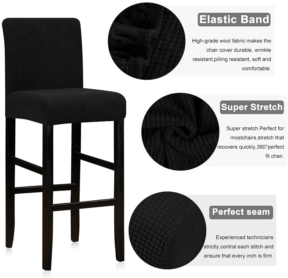 Reusable Pub Counter Stool Chair Covers Set of 2/4/6/8, Black