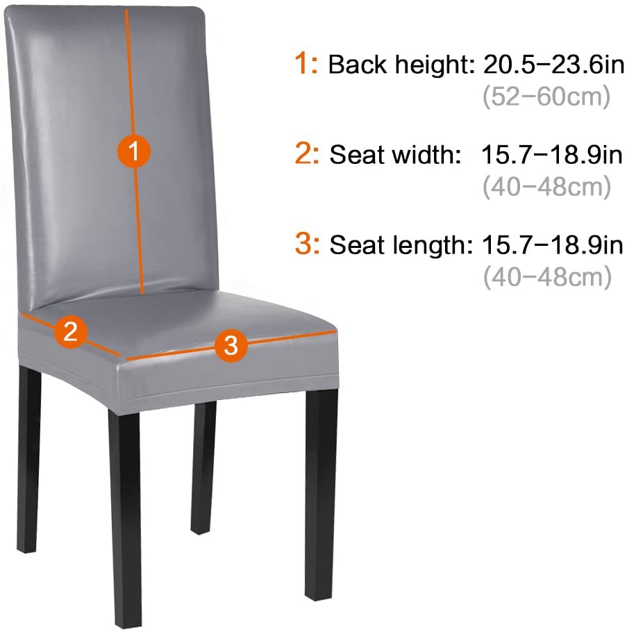 Dining Chair Covers, Solid Pu Leather Waterproof and Oilproof Stretch Slipcover, 2/4/6/8, Grey
