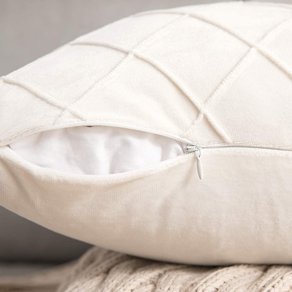 Velvet Throw Pillow Square Soft Couch Pillows Set of 2 (Inserts + Pillow Covers,Cream White)
