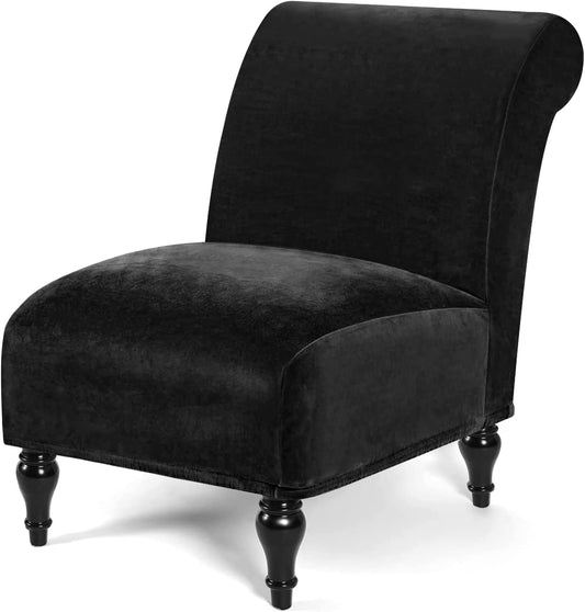 Armless Velvet Accent Chair Slipcover High Stretch Chair Covers with Elastic Bottom Removable Chair Slipcover Without Arms for Living Room Hotel, Black