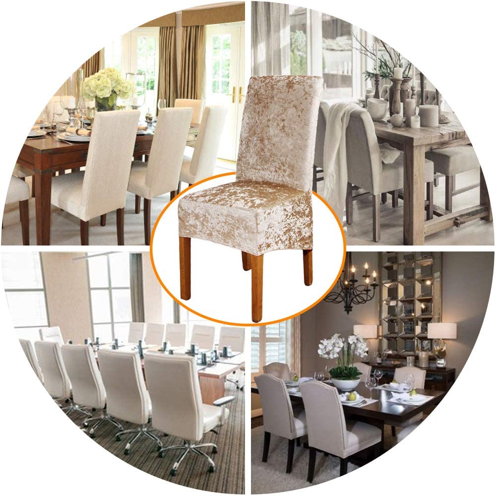 Stretch Chair Slipcover Crushed Velvet Covers 2/4/6/8 PCS, Gold