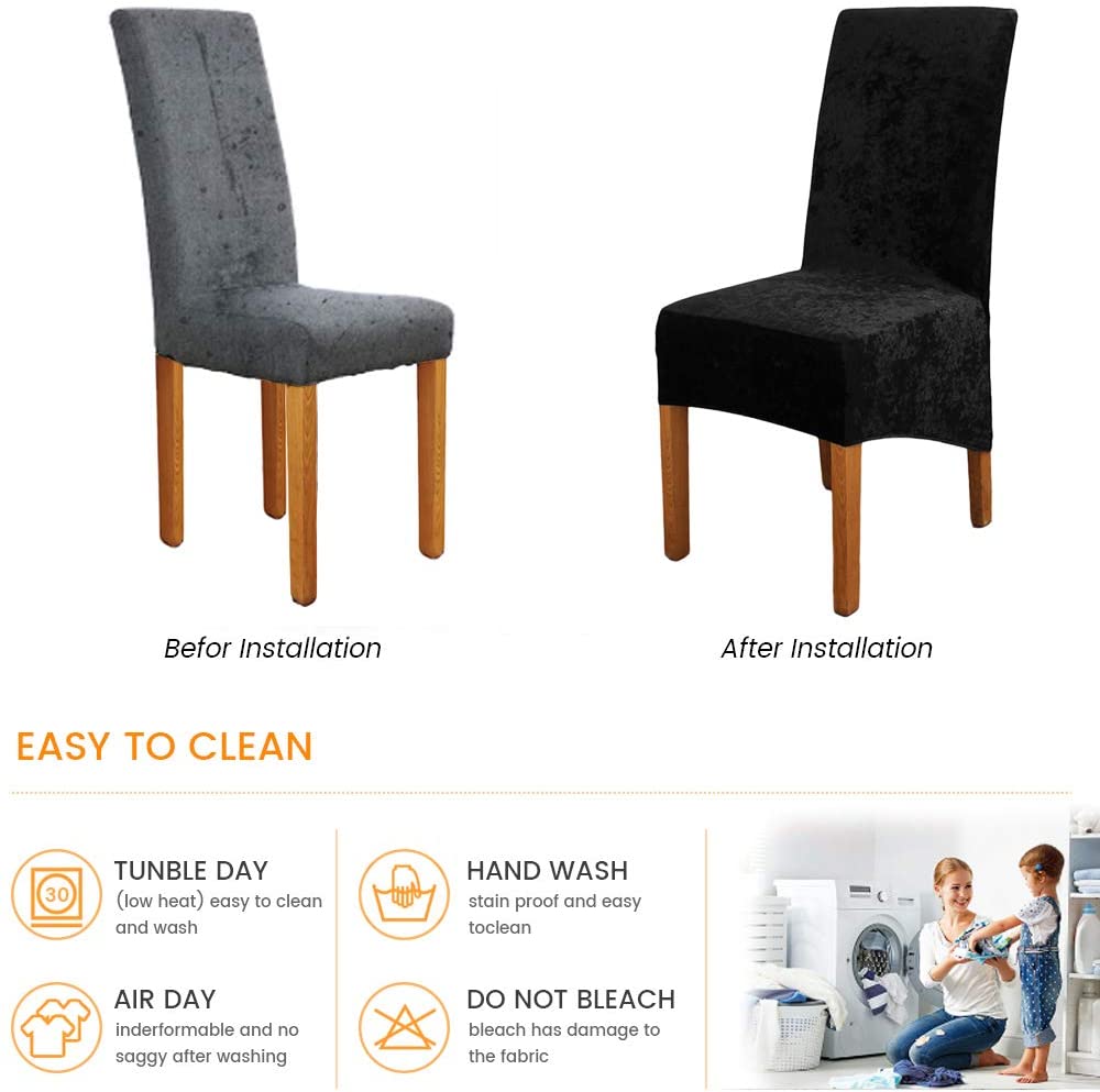 Stretch Chair Slipcover Crushed Velvet Covers 2/4/6/8 PCS, Black