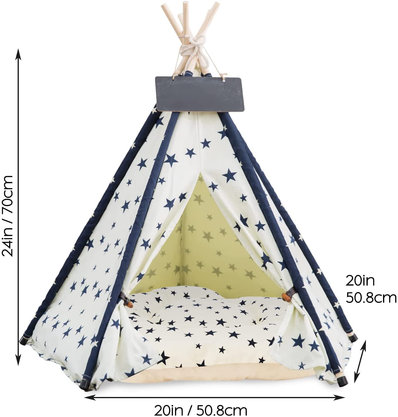 Pet Teepee with Cushion for Dogs and Cats Puppies House with Bed Pet Tent Bed Indoor Outdoor, Off White