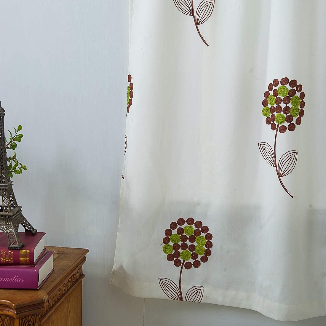 1x Floral Embroidered Farmhouse Tie Up Shade Curtain for Small Window Rod Pocket