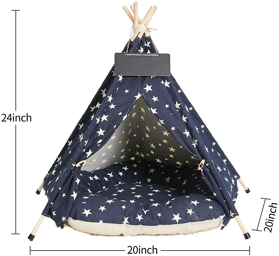 Pet Teepee Dog & Cat Bed - Portable Dog Tents & Pet Houses with Thick Cushion & Blackboard