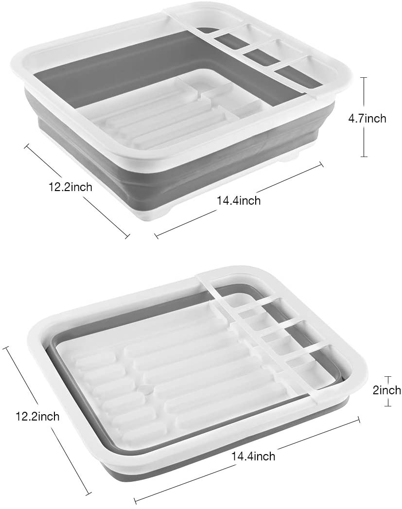 Collapsible Dish Drying Rack Portable Dish Drainer Dinnerware Organizer Kitchen RV Campers Storage, Grey