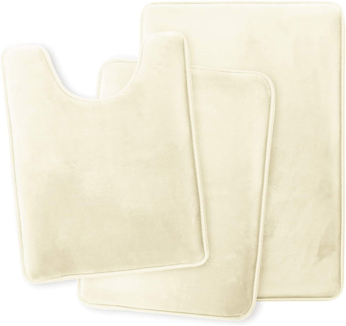 Bathroom Rugs Memory Foam Bath Mat Set for Bathroom, Non Slip Absorbent Velvet - Fast Drying –Bathroom Rug and Contour Rug Set 3 Piece - White