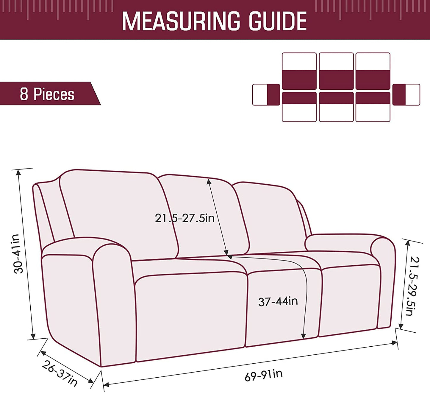 Recliner Sofa Covers Stretch for 1/2/3 Seats Jacquard Pattern Furniture Protector, Burgundy