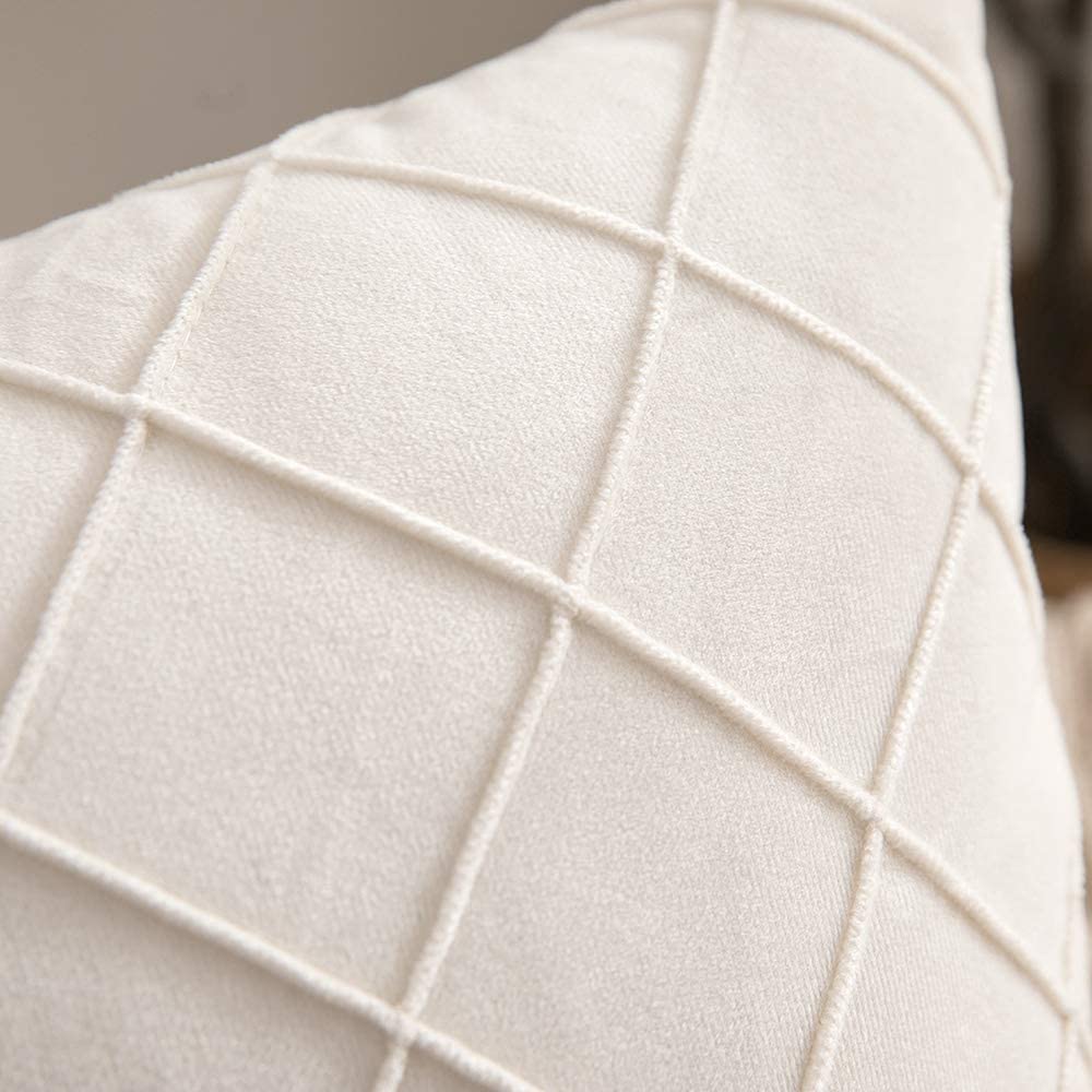 Velvet Throw Pillow Square Soft Couch Pillows Set of 2 (Inserts + Pillow Covers,Cream White)