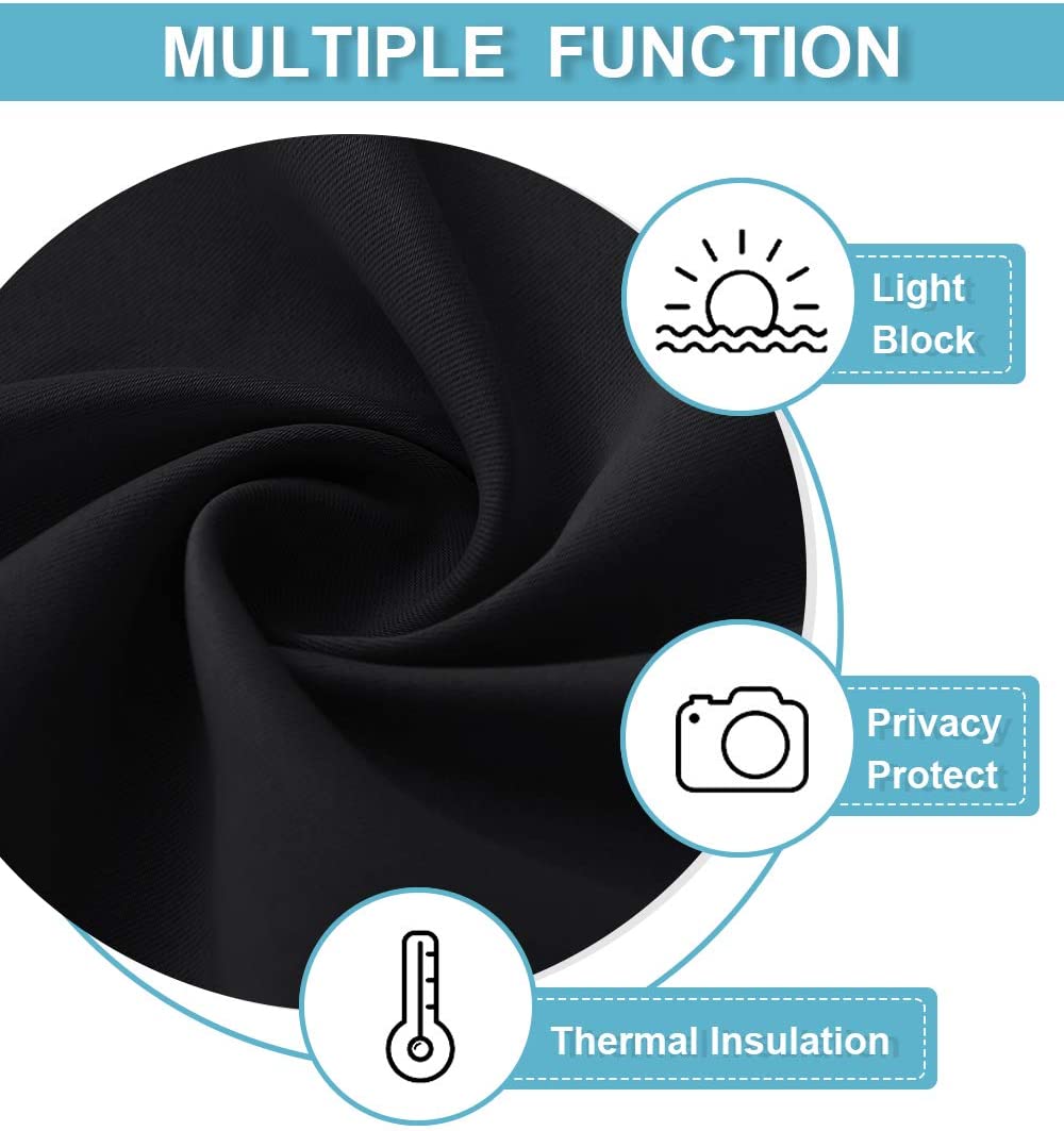 2x Blackout Door Curtain - Privacy Thermal Insulated Door Window Curtains for Patio French Door Front Door Sidelight Curtain Tie up Shade, Black