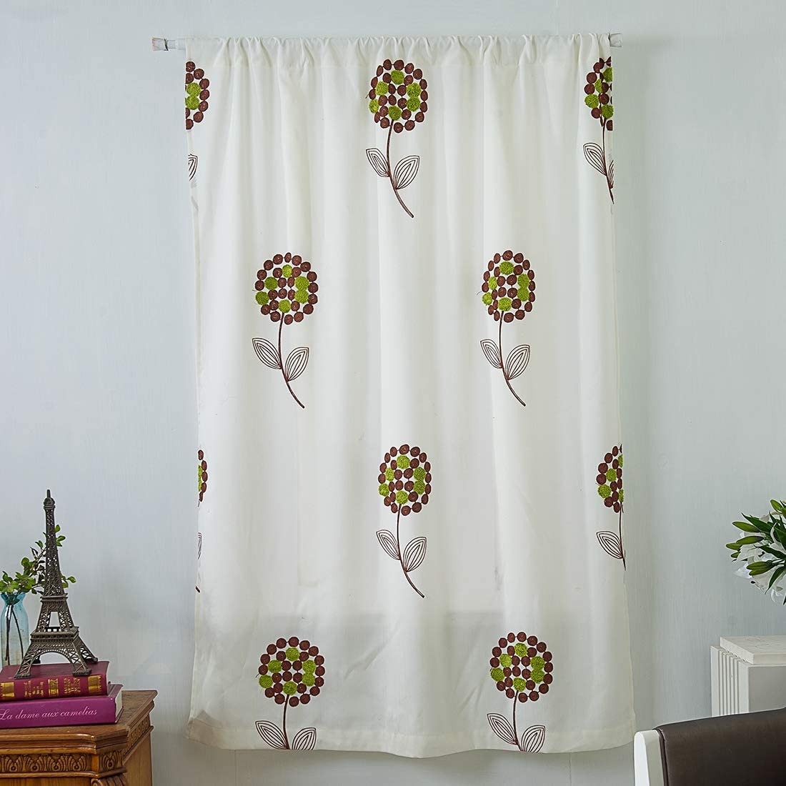 1x Floral Embroidered Farmhouse Tie Up Shade Curtain for Small Window Rod Pocket