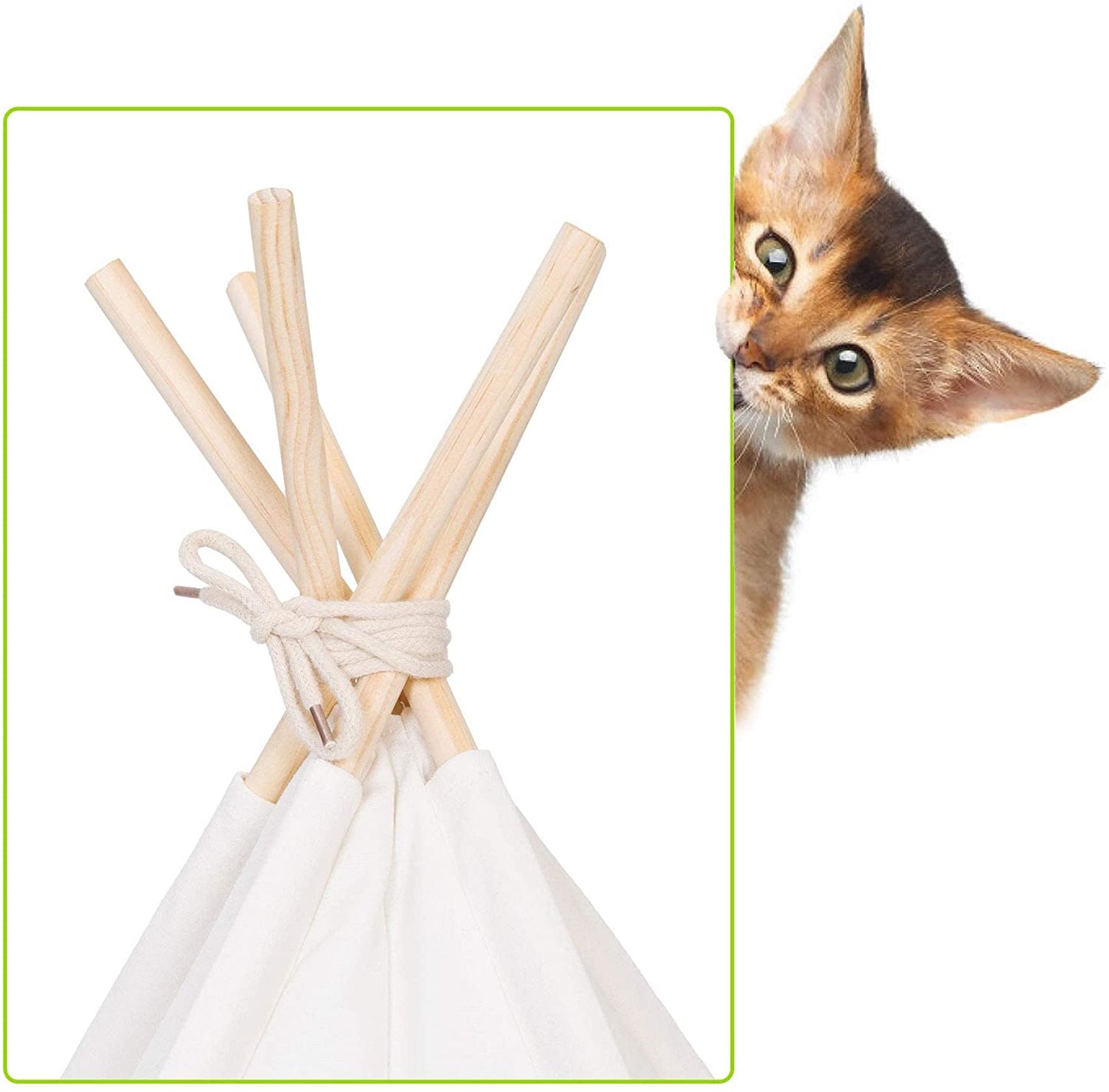 Pet Teepee with Cushion for Dogs and Cats Puppies House with Bed Pet Tent Bed Indoor Outdoor, Off White