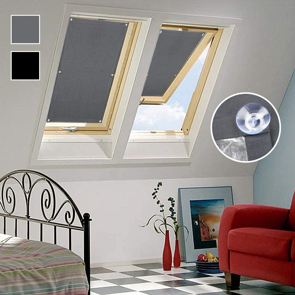 2x Blackout Blind Shade with Suction Cups Temporary Portable Window Cover for Travel Baby Nursery Bedroom Car RV Thermal Insulated 100% Blackout Darkening Curtain(Grey)