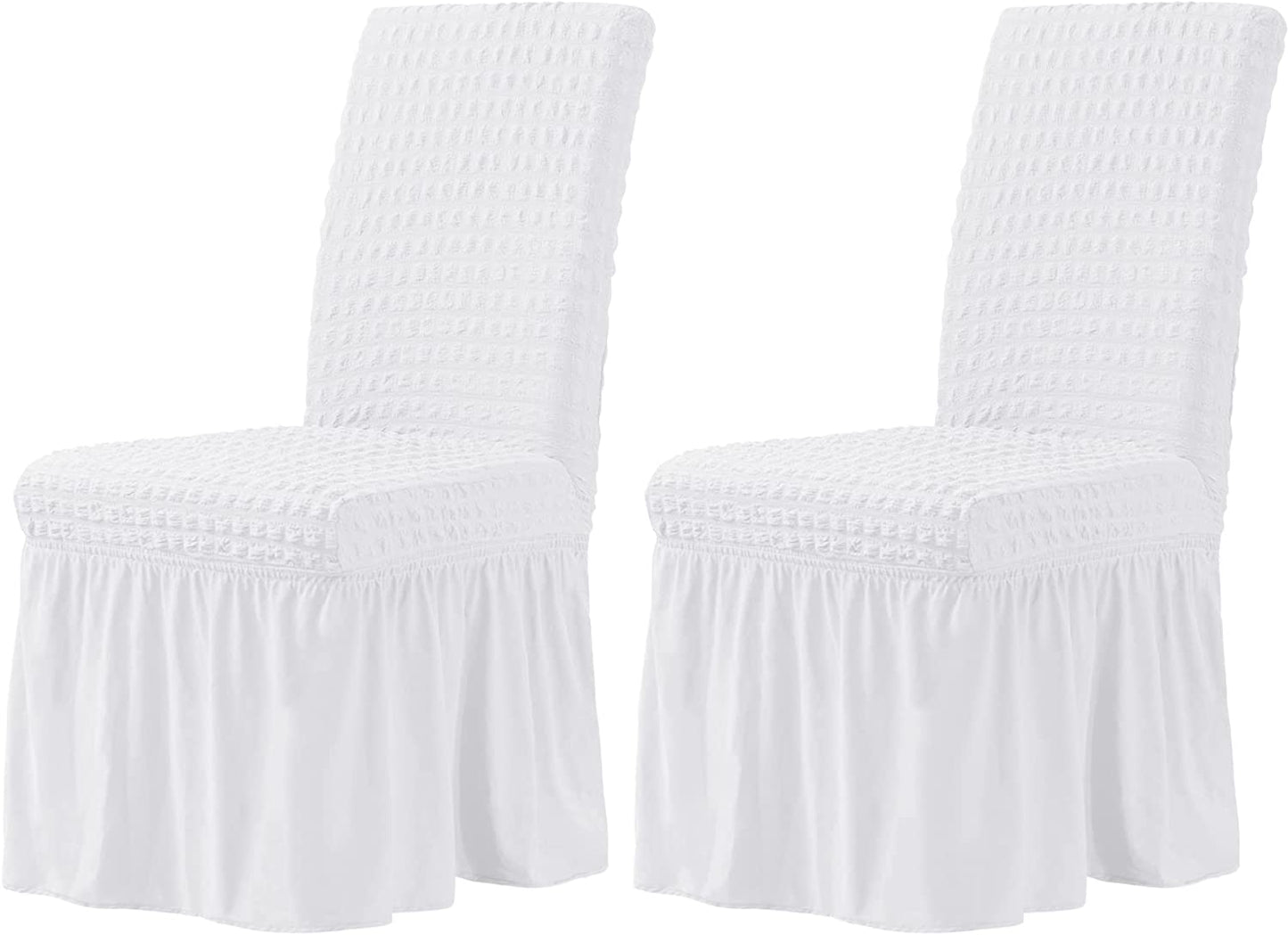 Stretchy Dining Room Chair Covers with Long Skirt, Suitable for families, parties, dirt resistant ,Set of 2/4/6/8 PCS,White