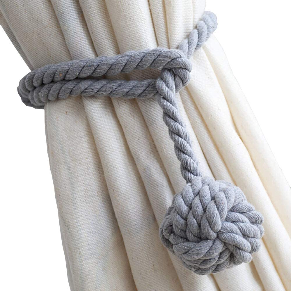 Curtain Tiebacks - 2/4 PCS Handmade Rural Decorative Curtain Holdbacks (Grey)