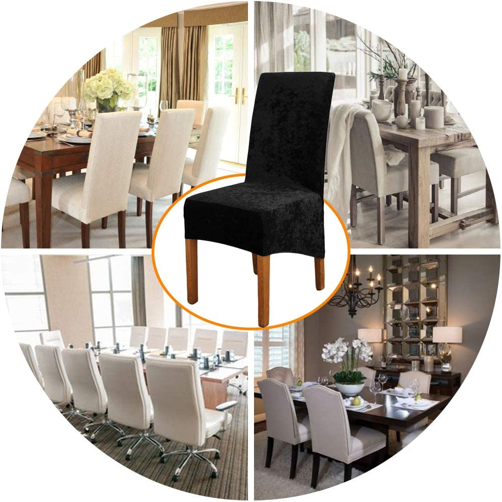 Stretch Chair Slipcover Crushed Velvet Covers 2/4/6/8 PCS, Black