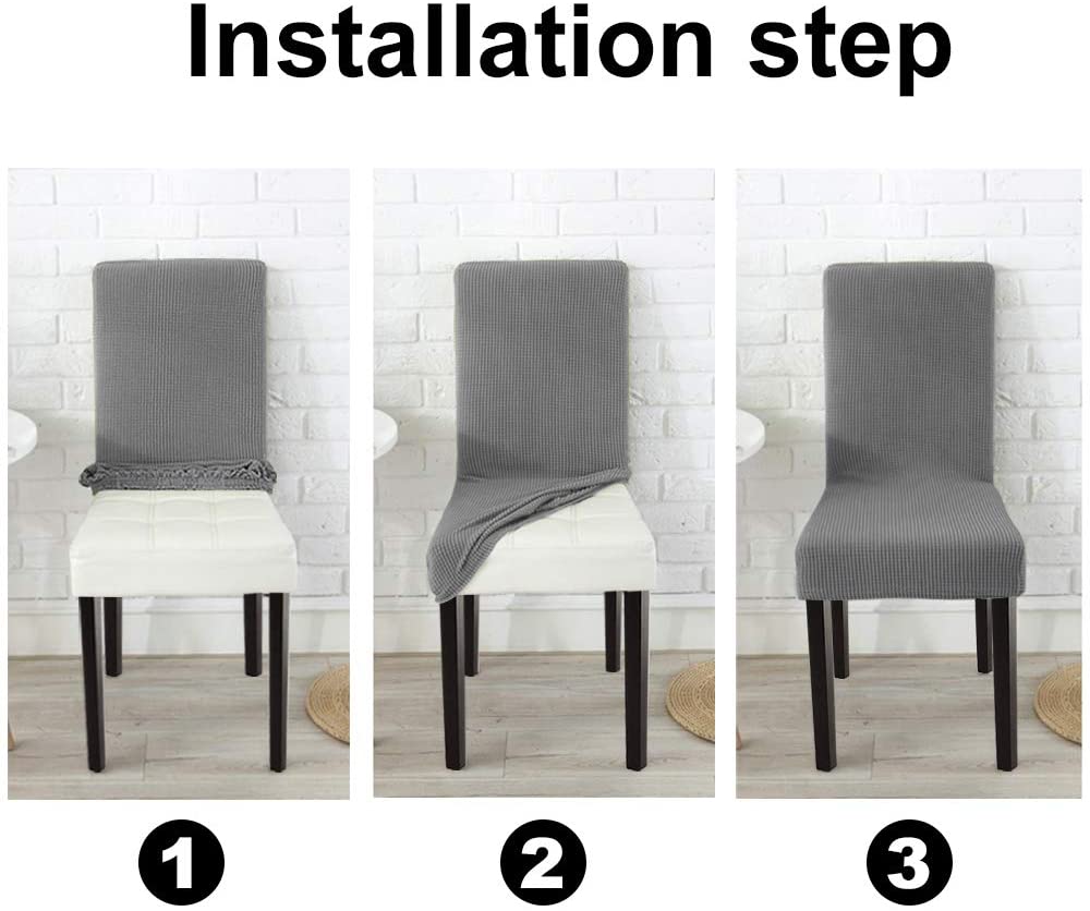 Stretch Jacquard Dining Chair Covers Set of 2/4/6/8, light grey