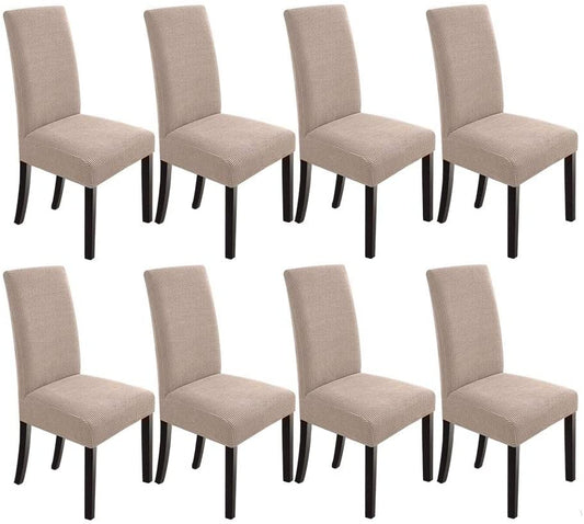 Stretch Jacquard Dining Chair Covers Set of 2/4/6/8, Khaki