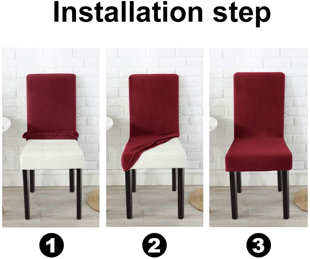 Stretch Jacquard Dining Chair Covers Set of 2/4/6/8, burgundy